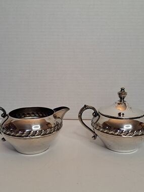 Vintage Sheridan 3-pie Set, Silver on Copper Sugar/Creamer for Coffee/Tea